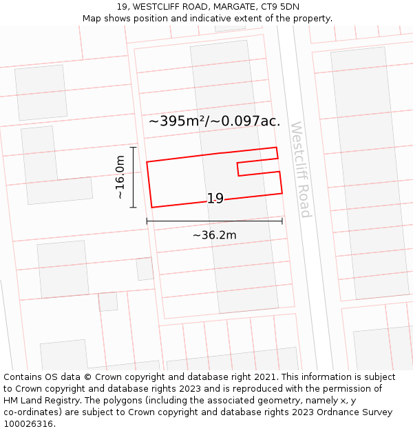 19, WESTCLIFF ROAD, MARGATE, CT9 5DN: Plot and title map
