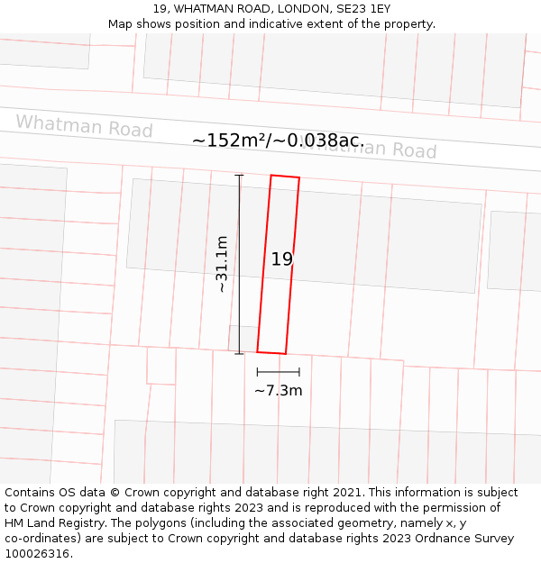 19, WHATMAN ROAD, LONDON, SE23 1EY: Plot and title map
