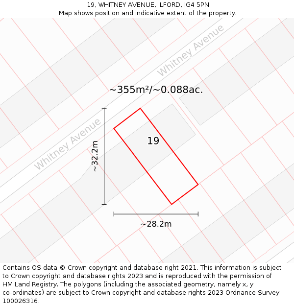 19, WHITNEY AVENUE, ILFORD, IG4 5PN: Plot and title map