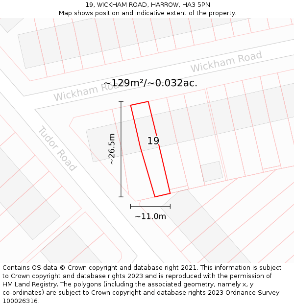 19, WICKHAM ROAD, HARROW, HA3 5PN: Plot and title map