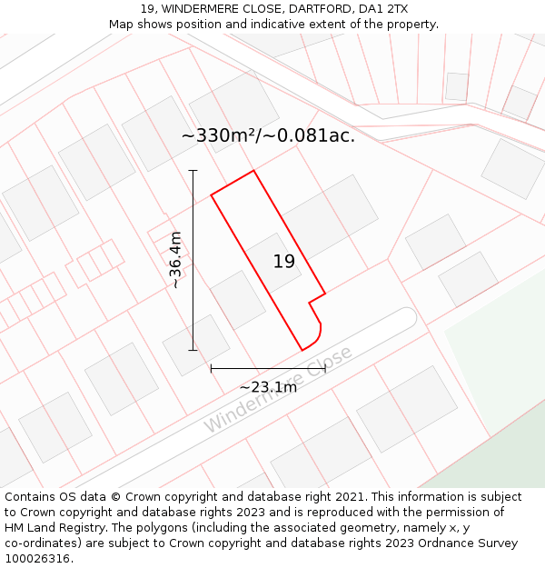 19, WINDERMERE CLOSE, DARTFORD, DA1 2TX: Plot and title map