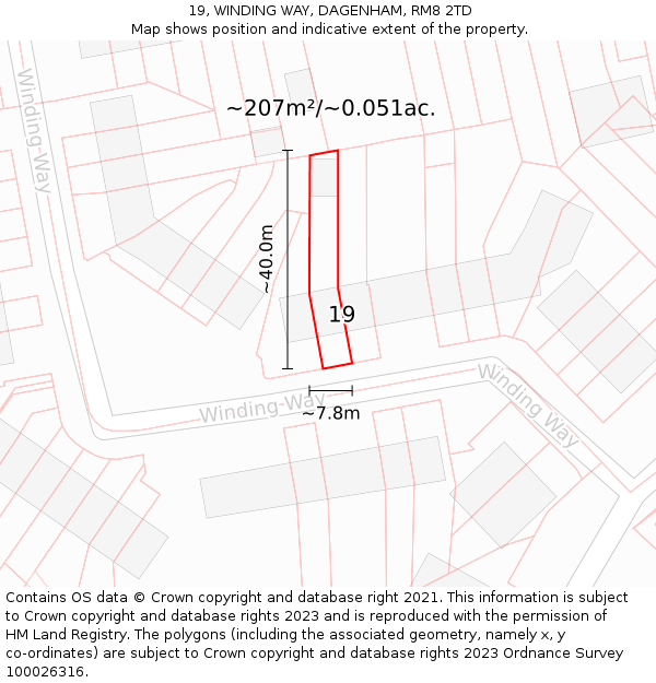 19, WINDING WAY, DAGENHAM, RM8 2TD: Plot and title map