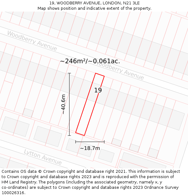 19, WOODBERRY AVENUE, LONDON, N21 3LE: Plot and title map