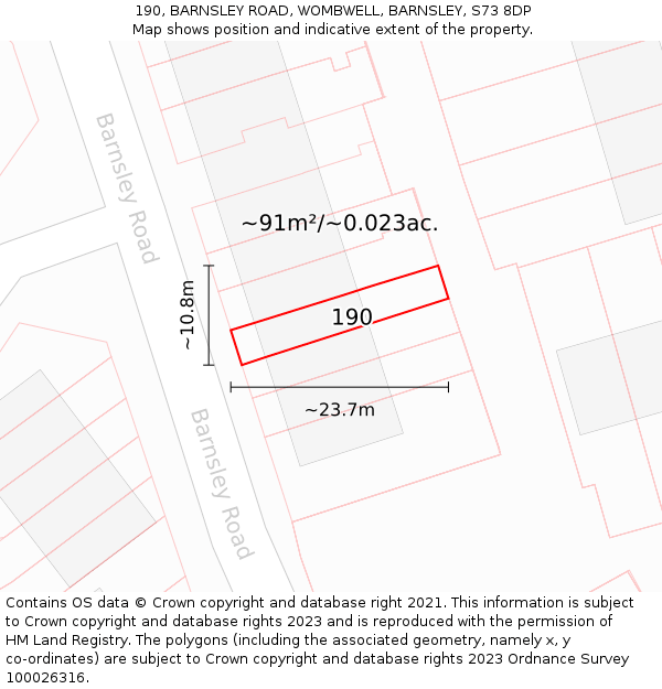 190, BARNSLEY ROAD, WOMBWELL, BARNSLEY, S73 8DP: Plot and title map