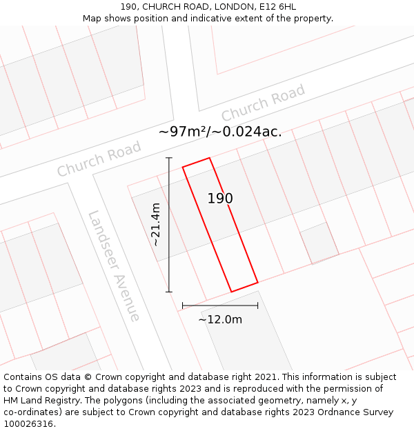 190, CHURCH ROAD, LONDON, E12 6HL: Plot and title map