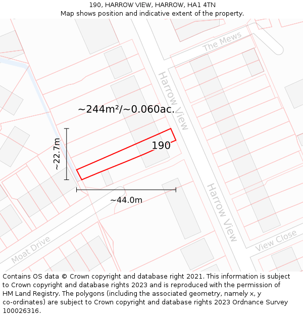 190, HARROW VIEW, HARROW, HA1 4TN: Plot and title map
