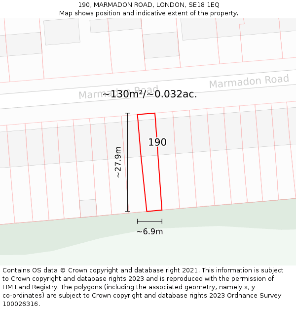190, MARMADON ROAD, LONDON, SE18 1EQ: Plot and title map