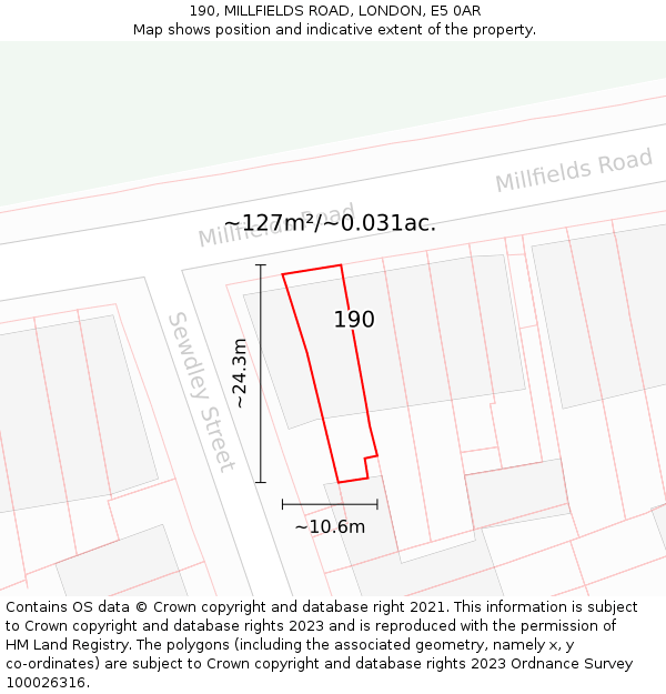 190, MILLFIELDS ROAD, LONDON, E5 0AR: Plot and title map