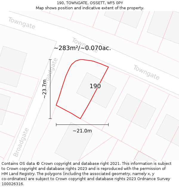 190, TOWNGATE, OSSETT, WF5 0PY: Plot and title map