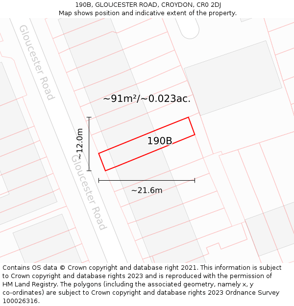 190B, GLOUCESTER ROAD, CROYDON, CR0 2DJ: Plot and title map