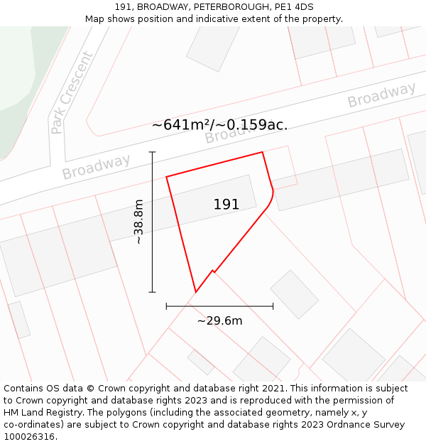 191, BROADWAY, PETERBOROUGH, PE1 4DS: Plot and title map