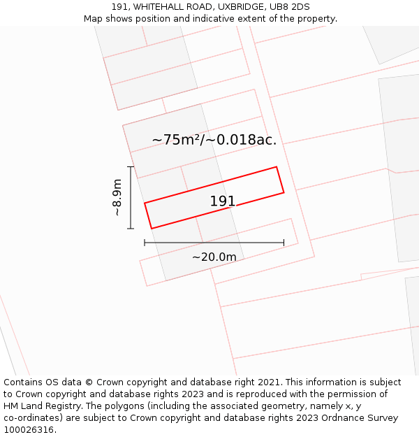 191, WHITEHALL ROAD, UXBRIDGE, UB8 2DS: Plot and title map