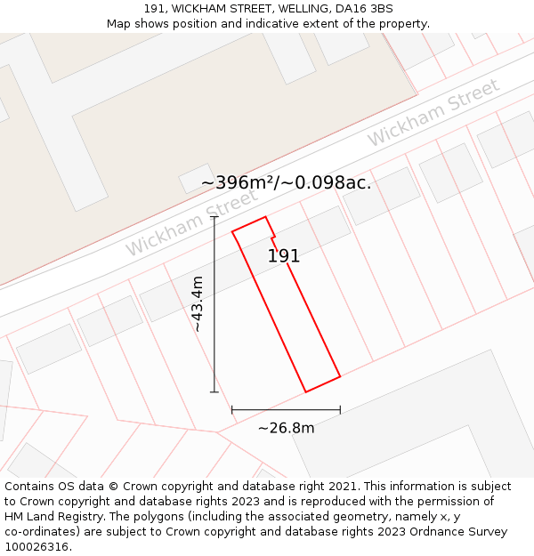 191, WICKHAM STREET, WELLING, DA16 3BS: Plot and title map