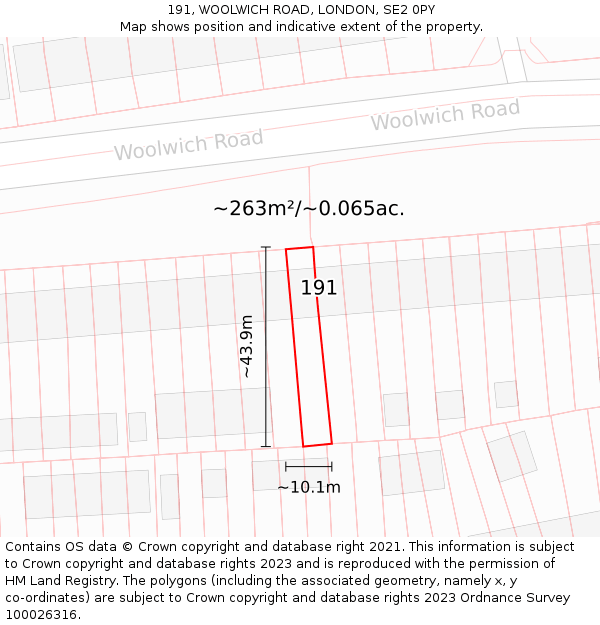191, WOOLWICH ROAD, LONDON, SE2 0PY: Plot and title map