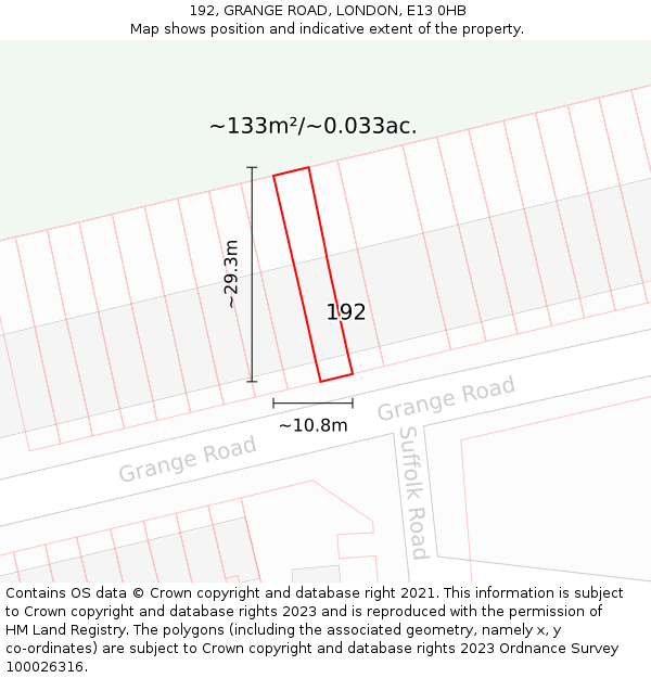 192, GRANGE ROAD, LONDON, E13 0HB: Plot and title map