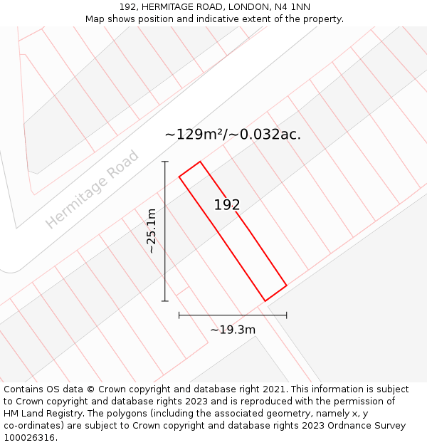 192, HERMITAGE ROAD, LONDON, N4 1NN: Plot and title map