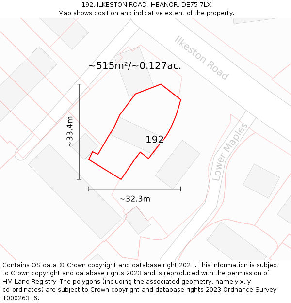192, ILKESTON ROAD, HEANOR, DE75 7LX: Plot and title map