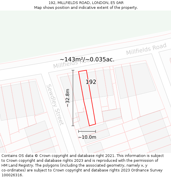 192, MILLFIELDS ROAD, LONDON, E5 0AR: Plot and title map
