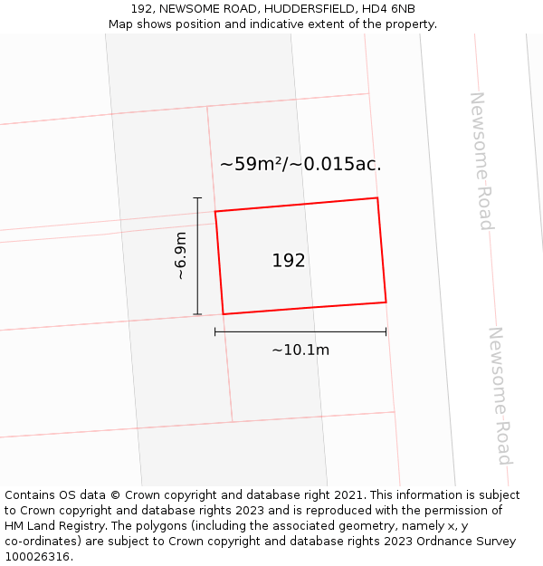 192, NEWSOME ROAD, HUDDERSFIELD, HD4 6NB: Plot and title map