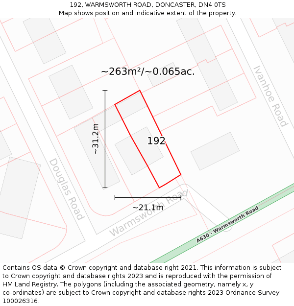 192, WARMSWORTH ROAD, DONCASTER, DN4 0TS: Plot and title map