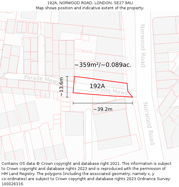 192A, NORWOOD ROAD, LONDON, SE27 9AU: Plot and title map