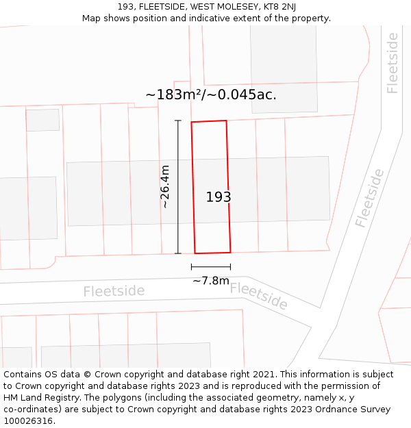 193, FLEETSIDE, WEST MOLESEY, KT8 2NJ: Plot and title map