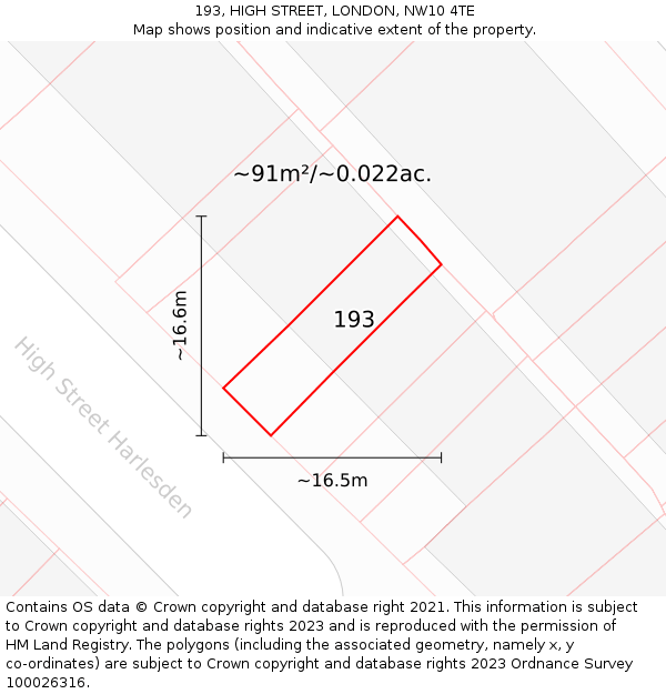 193, HIGH STREET, LONDON, NW10 4TE: Plot and title map