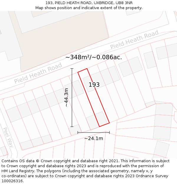 193, PIELD HEATH ROAD, UXBRIDGE, UB8 3NR: Plot and title map