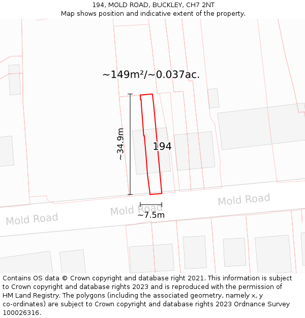 194, MOLD ROAD, BUCKLEY, CH7 2NT: Plot and title map