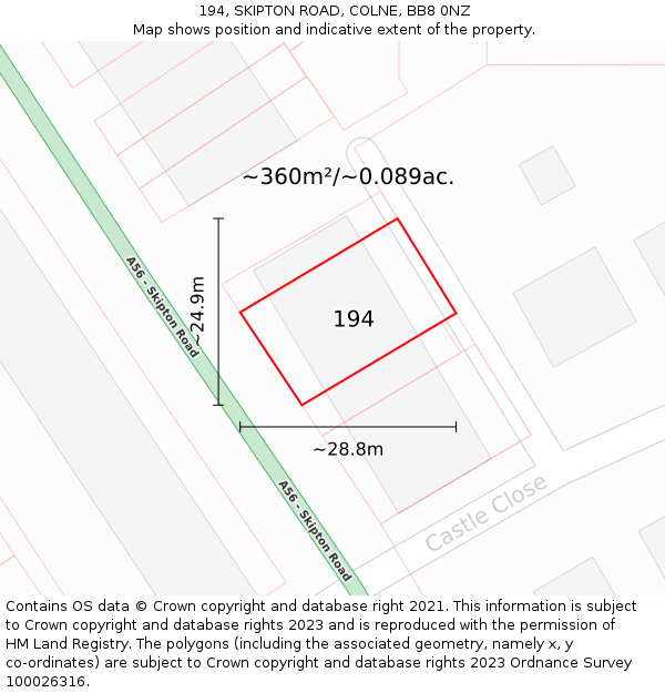 194, SKIPTON ROAD, COLNE, BB8 0NZ: Plot and title map