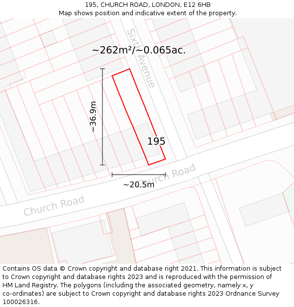 195, CHURCH ROAD, LONDON, E12 6HB: Plot and title map