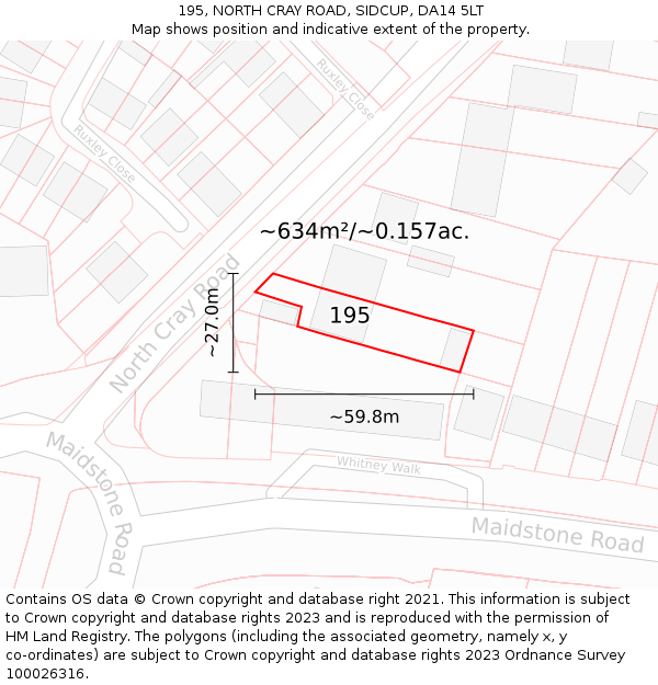 195, NORTH CRAY ROAD, SIDCUP, DA14 5LT: Plot and title map