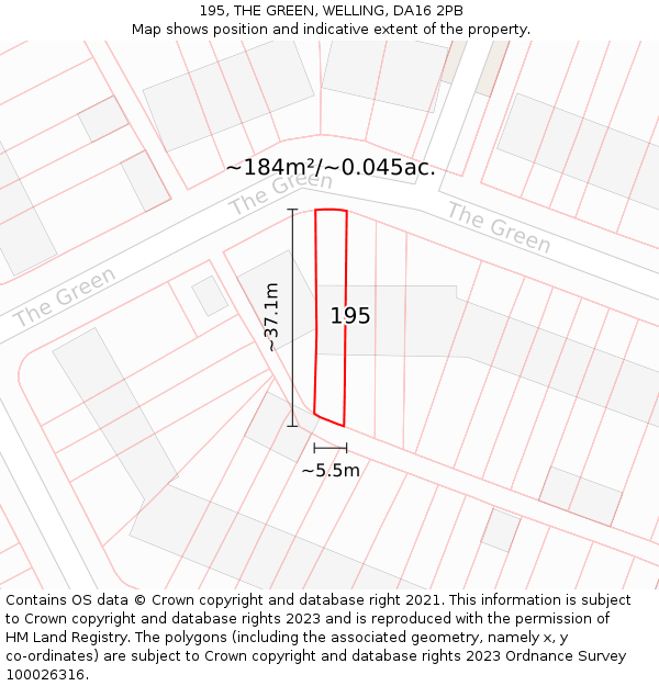 195, THE GREEN, WELLING, DA16 2PB: Plot and title map
