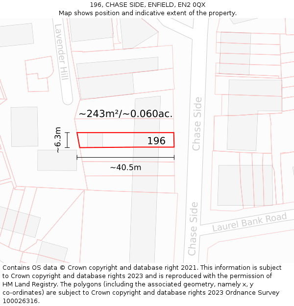 196, CHASE SIDE, ENFIELD, EN2 0QX: Plot and title map