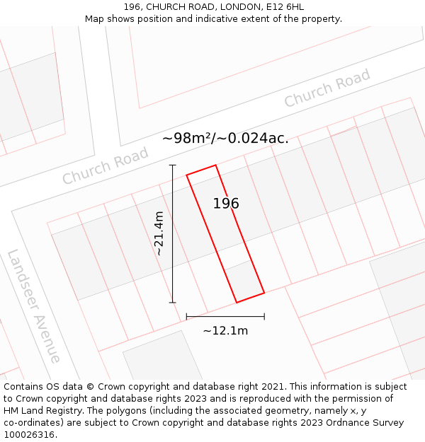 196, CHURCH ROAD, LONDON, E12 6HL: Plot and title map
