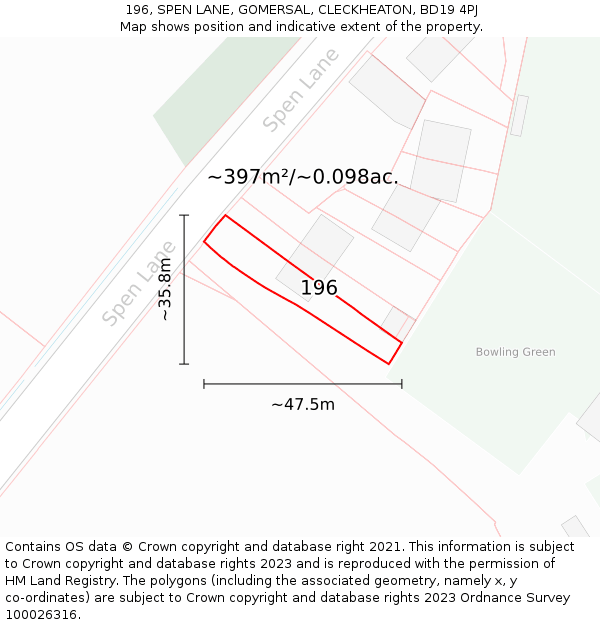 196, SPEN LANE, GOMERSAL, CLECKHEATON, BD19 4PJ: Plot and title map