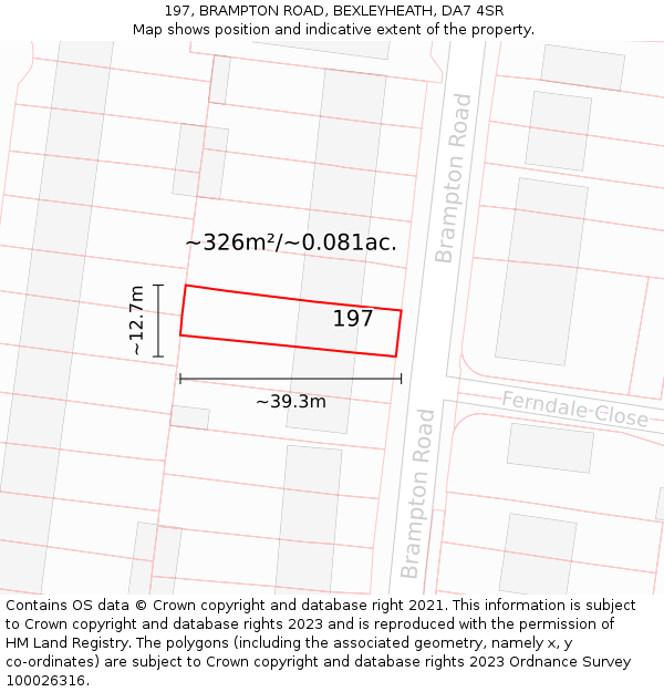 197, BRAMPTON ROAD, BEXLEYHEATH, DA7 4SR: Plot and title map