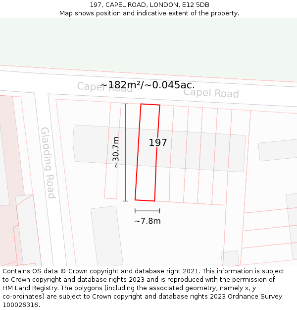 197, CAPEL ROAD, LONDON, E12 5DB: Plot and title map