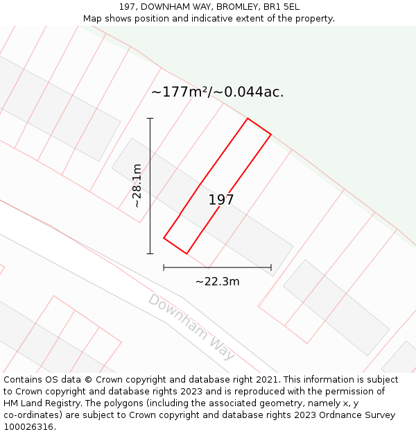 197, DOWNHAM WAY, BROMLEY, BR1 5EL: Plot and title map