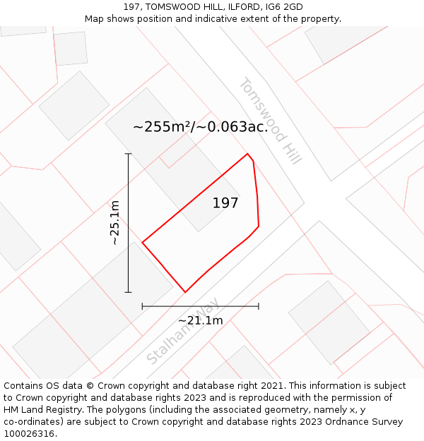 197, TOMSWOOD HILL, ILFORD, IG6 2GD: Plot and title map