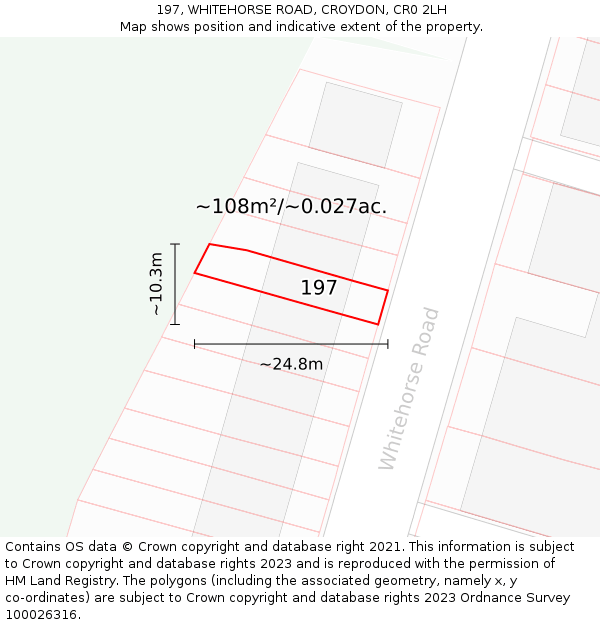 197, WHITEHORSE ROAD, CROYDON, CR0 2LH: Plot and title map