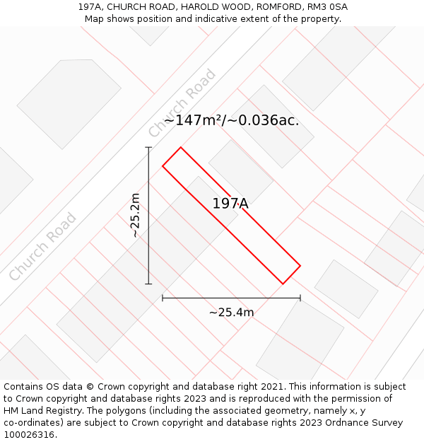 197A, CHURCH ROAD, HAROLD WOOD, ROMFORD, RM3 0SA: Plot and title map