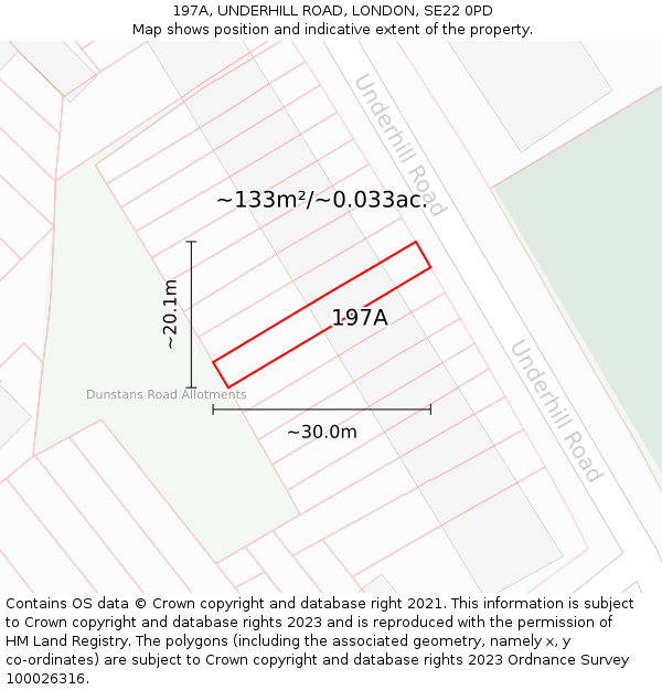197A, UNDERHILL ROAD, LONDON, SE22 0PD: Plot and title map
