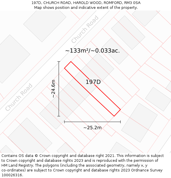 197D, CHURCH ROAD, HAROLD WOOD, ROMFORD, RM3 0SA: Plot and title map