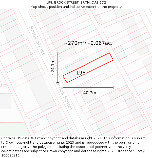 198, BROOK STREET, ERITH, DA8 1DZ: Plot and title map