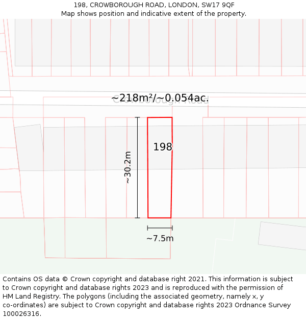 198, CROWBOROUGH ROAD, LONDON, SW17 9QF: Plot and title map