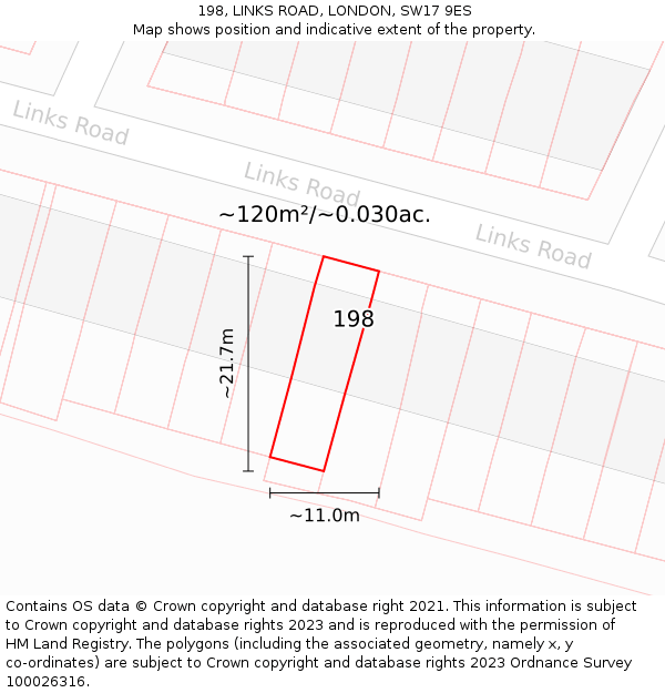 198, LINKS ROAD, LONDON, SW17 9ES: Plot and title map