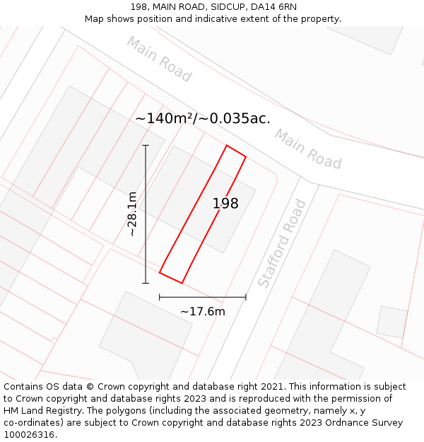 198, MAIN ROAD, SIDCUP, DA14 6RN: Plot and title map