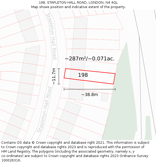 198, STAPLETON HALL ROAD, LONDON, N4 4QL: Plot and title map