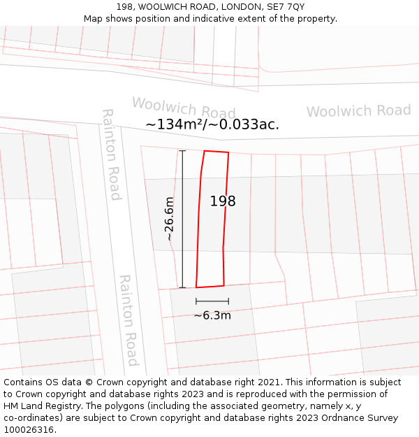 198, WOOLWICH ROAD, LONDON, SE7 7QY: Plot and title map